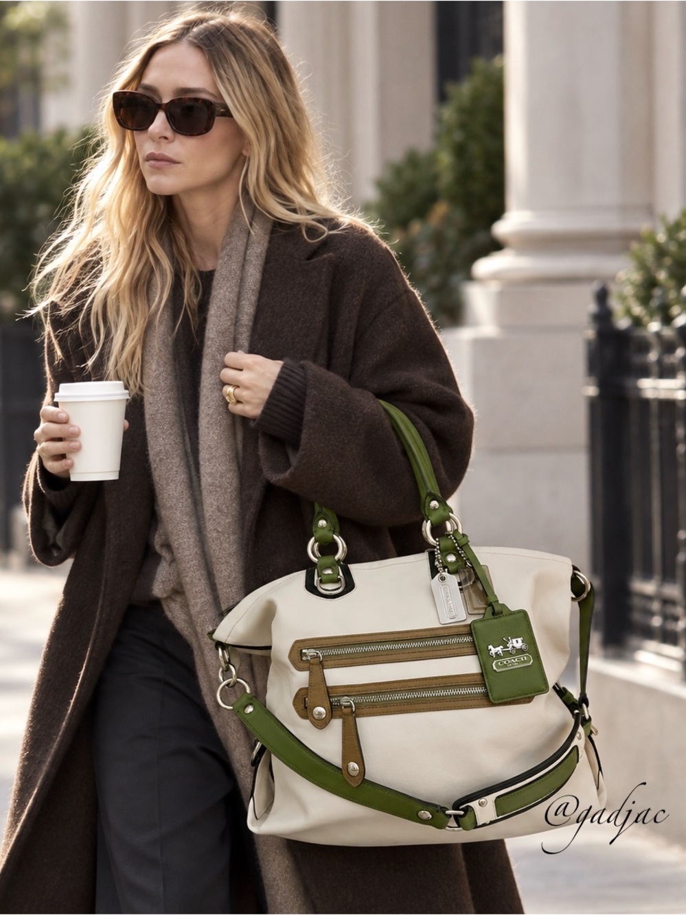 Vintage Coach Large Madison Spectator Bag in Cream & Grass Green